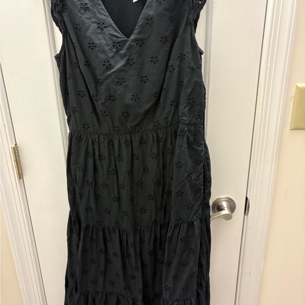 J. Crew Black Midi Dress with Ruffle Sleeves - Picture 3 of 7